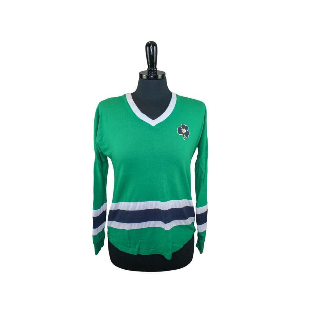 Colosseum Notre Dame Rugby Shirt V Neck Green Striped Pullover Size S